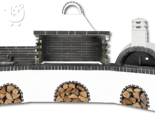 PoulaTo: Ψησταριές κήπου – Barbecue garden - Gartengrill - BBQ set με ψησταριά - πάγκο - νεροχύτη και παραδοσιακό φούρνο με ξύλα.